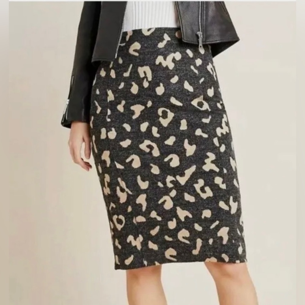 Womens NWT Maeve Anthropologie Dark Gray Animal Print Fitted Pencil Skirt Lining